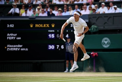 Germany's Alexander Zverev returns to Britain's Arthur Fery during their Wimbledon semi-final at The All England Lawn Tennis and Croquet Club in Wimbledon, southwest London, on July 10, 2026. (AFP) Germany's Alexander Zverev returns to Britain's Arthur Fery during their Wimbledon semi-final at The All England Lawn Tennis and Croquet Club in Wimbledon, southwest London, on July 10, 2026. (AFP)