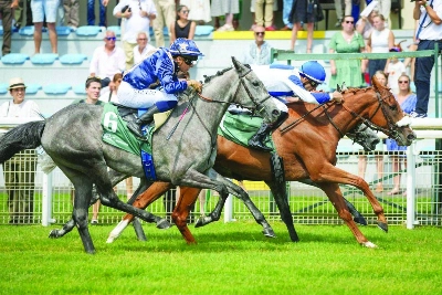 Jockey Christophe Soumillon guided Fakhira to Gr.1 (PA) Criterium Des Pouliches win at La Teste in France. Jockey Christophe Soumillon guided Fakhira to Gr.1 (PA) Criterium Des Pouliches win at La Teste in France.