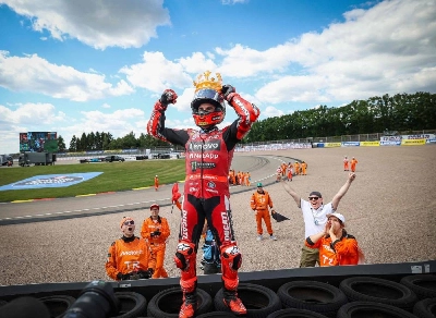 Ducati Lenovo Team's Spanish rider Marc Marquez celebrates with an inflatable crown after winning the race of the German Grand Prix, in Hohenstein-Ernstthal near Chemnitz, eastern Germany on July 12, 2026. (AFP) Ducati Lenovo Team's Spanish rider Marc Marquez celebrates with an inflatable crown after winning the race of the German Grand Prix, in Hohenstein-Ernstthal near Chemnitz, eastern Germany on July 12, 2026. (AFP)