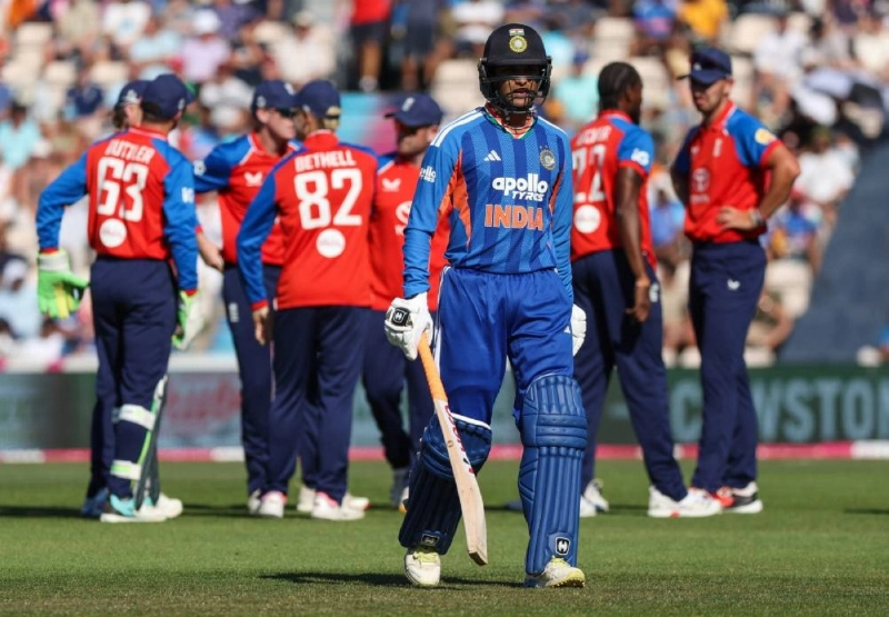 India's Abhishek Sharma walks after losing his wicket, caught by England's Jos Buttler, off the bowling of Jofra Archer during the fifth T20 International at Utilita Bowl, Southampton, Britain, on Saturday. (AFP) India's Abhishek Sharma walks after losing his wicket, caught by England's Jos Buttler, off the bowling of Jofra Archer during the fifth T20 International at Utilita Bowl, Southampton, Britain, on Saturday. (AFP)