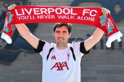 Andoni Iraola, the new manager for English Premier League side Liverpool, poses as he meets the media at the team's training ground in Kirkby in Liverpool on July 13, 2026. (AFP) Andoni Iraola, the new manager for English Premier League side Liverpool, poses as he meets the media at the team's training ground in Kirkby in Liverpool on July 13, 2026. (AFP)