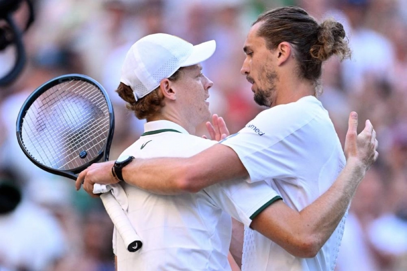 Italy's Jannik Sinner is congratulated by Germany's Alexander Zverev for winning the Wimbledon title at The All England Lawn Tennis and Croquet Club in Wimbledon, southwest London, on July 12, 2026. (AFP) Italy's Jannik Sinner is congratulated by Germany's Alexander Zverev for winning the Wimbledon title at The All England Lawn Tennis and Croquet Club in Wimbledon, southwest London, on July 12, 2026. (AFP)