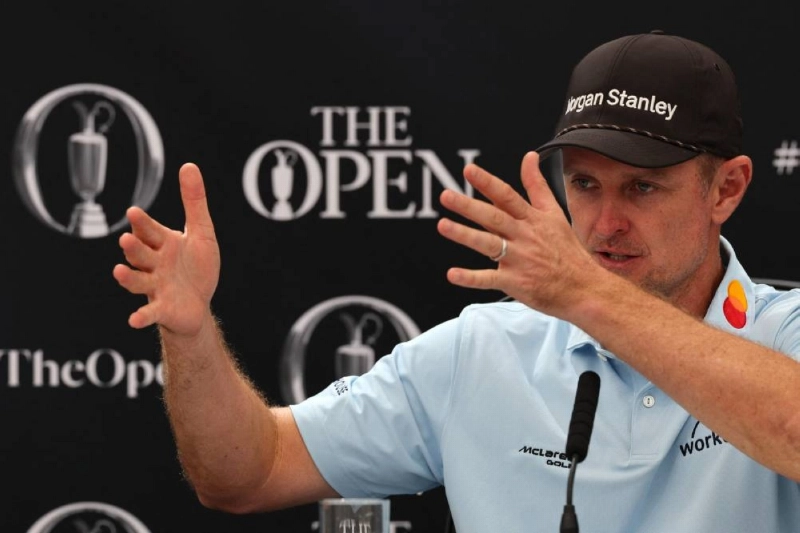 England's Justin Rose gestures during a press conference held ahead of the 154th Open Golf championship at Royal Birkdale Golf Club near Southport in north-west England on July 14, 2026. (AFP) England's Justin Rose gestures during a press conference held ahead of the 154th Open Golf championship at Royal Birkdale Golf Club near Southport in north-west England on July 14, 2026. (AFP)