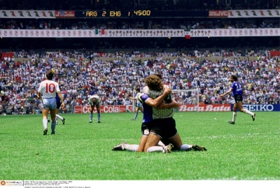 Argentina's Nery Pumpido and Daniel Passarella celebrate after victory over England during the 1986 FIFA World Cup quarter-final at Azteca Stadium, Mexico City, on June 22, 1986. Argentina's Nery Pumpido and Daniel Passarella celebrate after victory over England during the 1986 FIFA World Cup quarter-final at Azteca Stadium, Mexico City, on June 22, 1986.