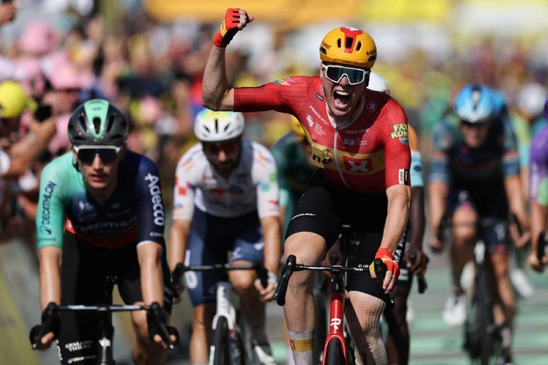 Uno-X Mobility team's Norwegian rider Soren Waerenskjold cycles to the finish line to win the 11th stage of the 113th edition of the Tour de France, 161,3 km between Vichy and Nevers in central France, on July 15, 2026. (AFP) Uno-X Mobility team's Norwegian rider Soren Waerenskjold cycles to the finish line to win the 11th stage of the 113th edition of the Tour de France, 161,3 km between Vichy and Nevers in central France, on July 15, 2026. (AFP)