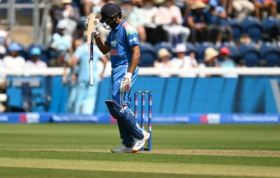 India's Rohit Sharma walks back to the pavilion after losing his wicket for 26 runs during the second one-day international (ODI) against England at Sophia Gardens in Cardiff, Wales on July 16, 2026. (AFP) India's Rohit Sharma walks back to the pavilion after losing his wicket for 26 runs during the second one-day international (ODI) against England at Sophia Gardens in Cardiff, Wales on July 16, 2026. (AFP)