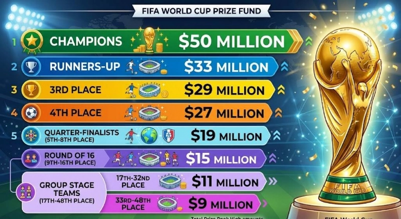 The 2026 FIFA World Cup champions will secure the ultimate grand prize of $50 million. The 2026 FIFA World Cup champions will secure the ultimate grand prize of $50 million.