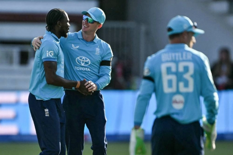 England's Jofra Archer (left) celebrates with England's Harry Brook (second left) after the dismissal of India's KL Rahul (not pictured) during the third one-day international at Lord's cricket ground in London on July 19, 2026. (AFP) England's Jofra Archer (left) celebrates with England's Harry Brook (second left) after the dismissal of India's KL Rahul (not pictured) during the third one-day international at Lord's cricket ground in London on July 19, 2026. (AFP)