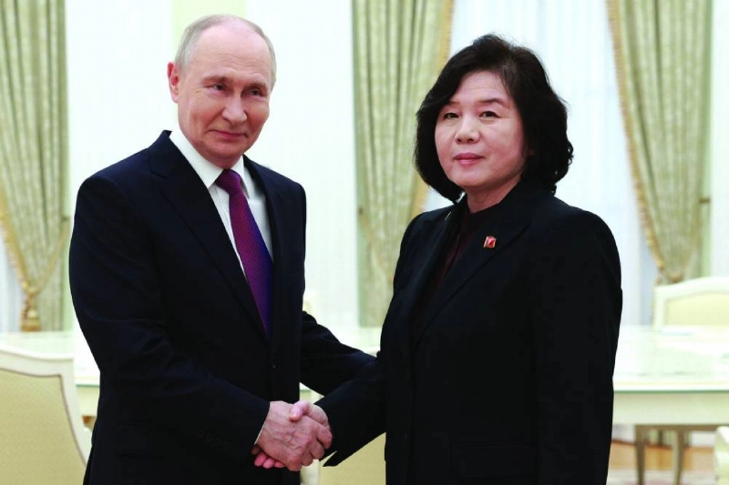 Russia's President Vladimir Putin shakes hands with North Korea's Foreign Minister Choe Son-hui during a meeting in Moscow on Sunday. (AFP) Russia's President Vladimir Putin shakes hands with North Korea's Foreign Minister Choe Son-hui during a meeting in Moscow on Sunday. (AFP)