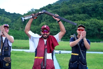 Qatar’s Rashid Saleh al-Athba celebrates after winning the gold at the ISSF World Cup Hangzhou 2026 on July 23, 2026. Qatar’s Rashid Saleh al-Athba celebrates after winning the gold at the ISSF World Cup Hangzhou 2026 on July 23, 2026.