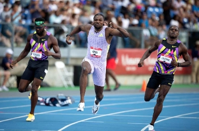 Noah Lyles reacts after winning the men's 100m final during the 2026 USATF Outdoor Track & Field Championships at Icahn Stadium on July 24, 2026 in New York City. (AFP) Noah Lyles reacts after winning the men's 100m final during the 2026 USATF Outdoor Track & Field Championships at Icahn Stadium on July 24, 2026 in New York City. (AFP)