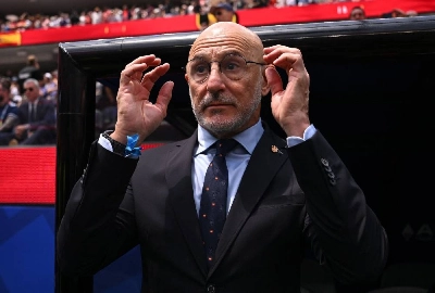 Luis De La Fuente, head coach of Spain, looks on during the World Cup quarter-final against Belgium at Los Angeles Stadium in Inglewood, California. (AFP) Luis De La Fuente, head coach of Spain, looks on during the World Cup quarter-final against Belgium at Los Angeles Stadium in Inglewood, California. (AFP)
