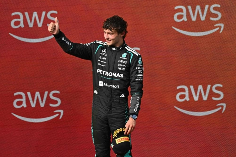 Third placed Mercedes' Italian driver Kimi Antonelli celebrates on the podium after the Hungarian Grand Prix at the Hungaroring racetrack in Mogyorod near Budapest, Hungary, on July 26, 2026. (AFP) Third placed Mercedes' Italian driver Kimi Antonelli celebrates on the podium after the Hungarian Grand Prix at the Hungaroring racetrack in Mogyorod near Budapest, Hungary, on July 26, 2026. (AFP)