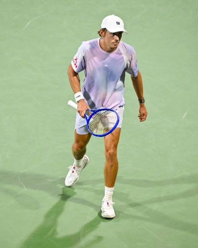 Alex de Minaur of Australia looks on against James Duckworth of Australia during their second round match of the Montreal Masters in Montreal. (AFP) Alex de Minaur of Australia looks on against James Duckworth of Australia during their second round match of the Montreal Masters in Montreal. (AFP)