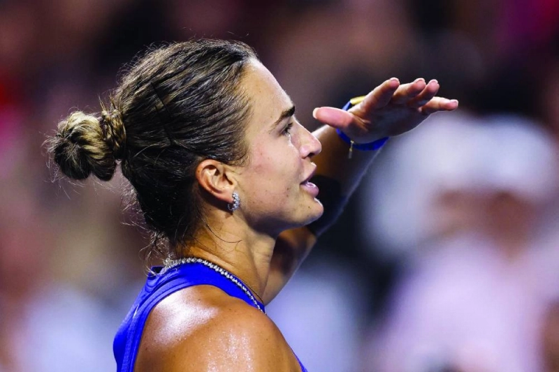 Aryna Sabalenka acknowledges the crowd after defeating Shuai Zhang of China during day five of the WTA Toronto Masters on Thursday. (AFP) Aryna Sabalenka acknowledges the crowd after defeating Shuai Zhang of China during day five of the WTA Toronto Masters on Thursday. (AFP)