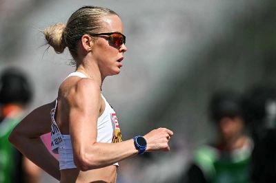 Britain's Keely Hodgkinson competes in the women's 800m heat during the European Athletics Championships at Alexander Stadium in Birmingham on August 11, 2026. (AFP) Britain's Keely Hodgkinson competes in the women's 800m heat during the European Athletics Championships at Alexander Stadium in Birmingham on August 11, 2026. (AFP)