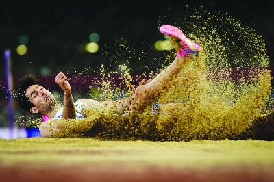 Greece's Miltiadis Tentoglou competes in the men's long jump final during the European Athletics Championships at Alexander Stadium in Birmingham on August 11, 2026. (AFP) Greece's Miltiadis Tentoglou competes in the men's long jump final during the European Athletics Championships at Alexander Stadium in Birmingham on August 11, 2026. (AFP)