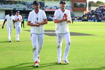 England's Ollie Robinson (right) and Josh Tongue walk back to the pavilion after taking five wickets each on the opening day of the first Test against Pakistan at Headingley cricket ground in Leeds, northern England on August 19, 2026. (AFP) England's Ollie Robinson (right) and Josh Tongue walk back to the pavilion after taking five wickets each on the opening day of the first Test against Pakistan at Headingley cricket ground in Leeds, northern England on August 19, 2026. (AFP)
