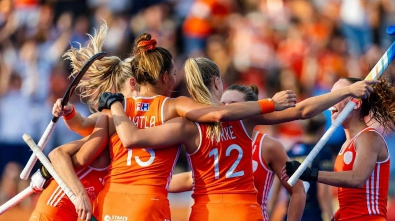 Dutch players celebrate a goal during one of their matches at the FIH World Cup. The Netherlands take on Argentina in the women’s World Cup final on Saturday. (www.fih.hockey) Dutch players celebrate a goal during one of their matches at the FIH World Cup. The Netherlands take on Argentina in the women’s World Cup final on Saturday. (www.fih.hockey)