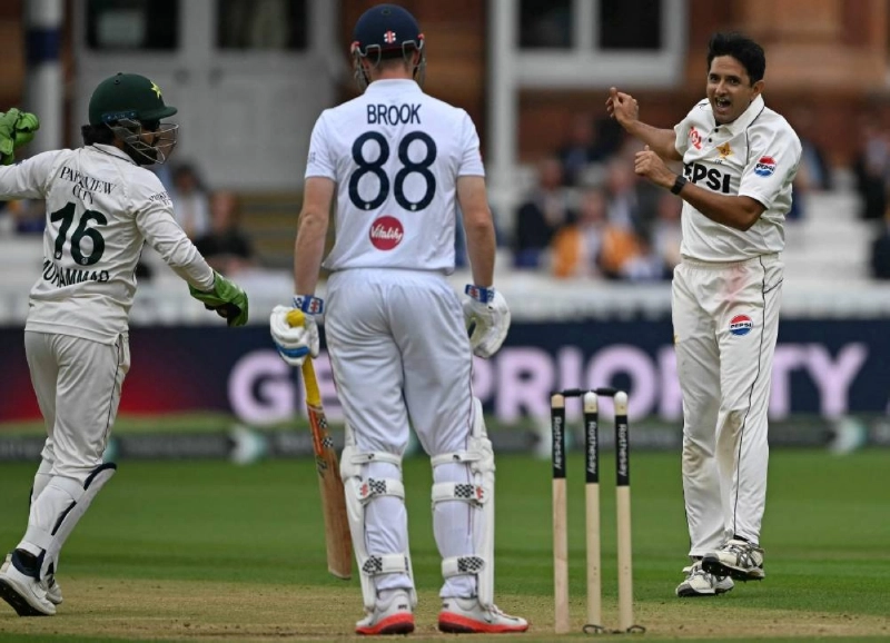 Pakistan's Mohammad Rizwan (left) and Muhammad Abbas (right) celebrate taking the wicket of England's Harry Brook for 34 runs on day three of the second Test at Lord's cricket ground in London on August 29, 2026. (AFP) Pakistan's Mohammad Rizwan (left) and Muhammad Abbas (right) celebrate taking the wicket of England's Harry Brook for 34 runs on day three of the second Test at Lord's cricket ground in London on August 29, 2026. (AFP)