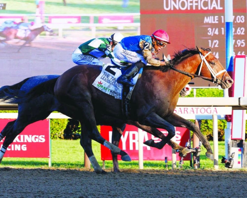 Manuel Franco rides Wathnan Racing’s Leading Change to Group 1 DraftKings Travers Stakes win at Saratoga, New York. Manuel Franco rides Wathnan Racing’s Leading Change to Group 1 DraftKings Travers Stakes win at Saratoga, New York.