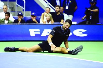 Serbia's Novak Djokovic reacts during his US Open first round match against Argentina's Mariano Navone at the USTA Billie Jean King National Tennis Center in New York. (AFP) Serbia's Novak Djokovic reacts during his US Open first round match against Argentina's Mariano Navone at the USTA Billie Jean King National Tennis Center in New York. (AFP)