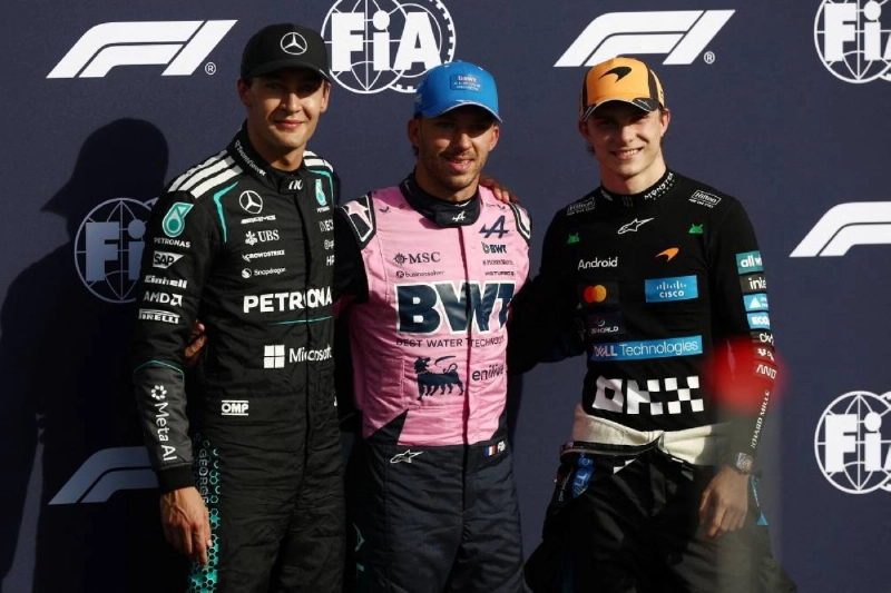 Alpine's Pierre Gasly celebrates after qualifying in pole position along with second placed Mercedes' George Russell and third placed McLaren's Oscar Piastri at the Autodromo Nazionale Monza in Italy on September 5, 2026. (AFP) Alpine's Pierre Gasly celebrates after qualifying in pole position along with second placed Mercedes' George Russell and third placed McLaren's Oscar Piastri at the Autodromo Nazionale Monza in Italy on September 5, 2026. (AFP)