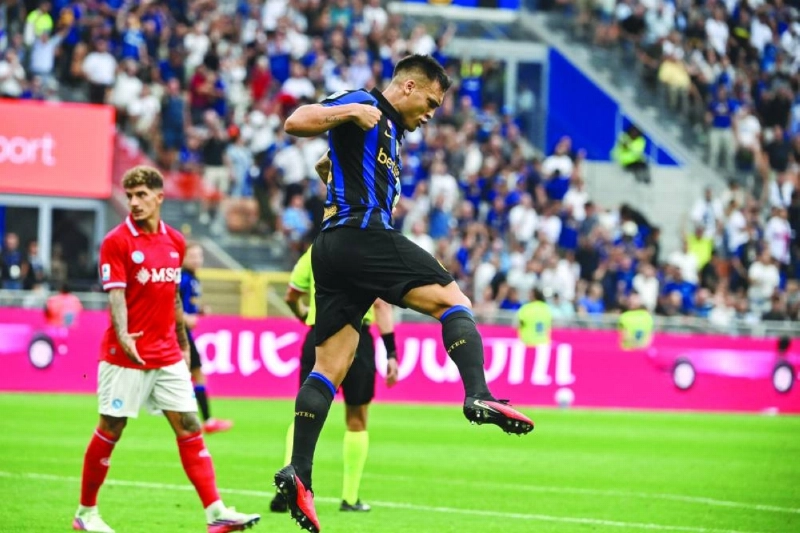 Inter Milan's forward Lautaro Martinez celebrates scoring his team's first goal during the Serie A match against Napoli at the San Siro stadium in Milan on September 5, 2026. (AFP) Inter Milan's forward Lautaro Martinez celebrates scoring his team's first goal during the Serie A match against Napoli at the San Siro stadium in Milan on September 5, 2026. (AFP)