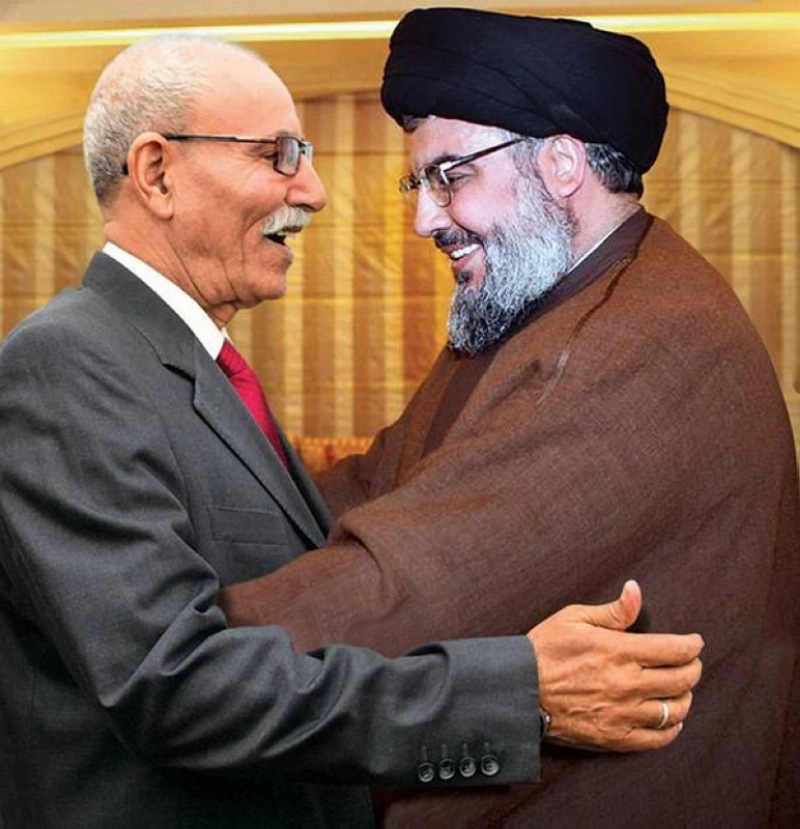 Brahim Ghali alias Ben Battouch avec le chef du Hezbollah Hassan Nasrallah. Les deux ne peuvent pas voyager normalement.