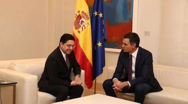 Nasser Bourita, le ministre marocain des Affaires étrangères avec Pedro Sanchez, le président du gouvernement espagnol.