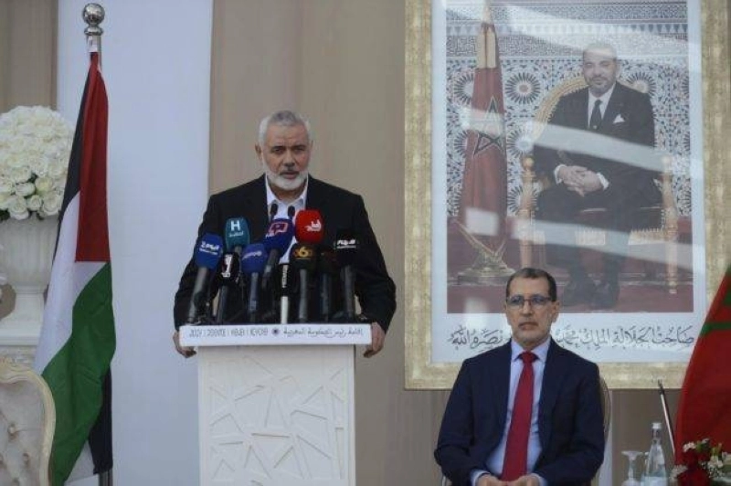 Ismaïl Haniyeh s'exprimant lors de la conférence de presse tenue à Rabat