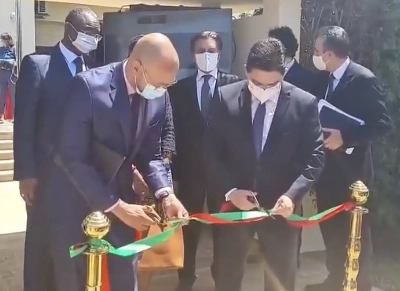 Nasser Bourita et Vladimir Voronkov inaugurant le nouveau Bureau du Programme pour la lutte contre le terrorisme et la Formation en Afrique de l'UNOCT.
