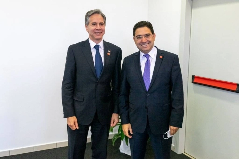 Le ministre Nasser Bourita avec le Secrétaire d’État américain, Antony Blinken, co-organisateur avec le ministre des Affaires étrangères et de la Coopération internationale de l'Italie, Luigi Di Maio, de la réunion ministérielle de Rome