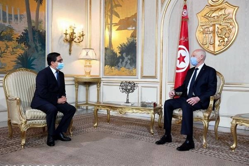 Ph. Archives. Le Président tunisien, Kais Essaïed recevant Nasser Bourita
