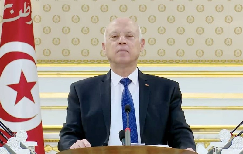 Le Président tunisien Kais Saëd s'exprimant lors du premier conseil des ministres
