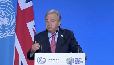 Le Secrétaire général de l'ONU, António Guterres, prononçant son discours de vérité à la COP26