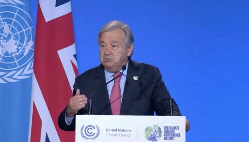 Le Secrétaire général de l'ONU, António Guterres, prononçant son discours de vérité à la COP26