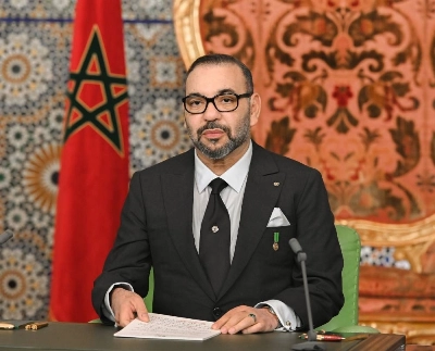 Le Roi Mohammed VI adressant son discours à la Nation à l'occasion du 46e anniversaire de la Marche verte