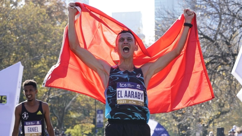 L'athlète Mohamed Reda El Araby au Marathon International de New York 2021.