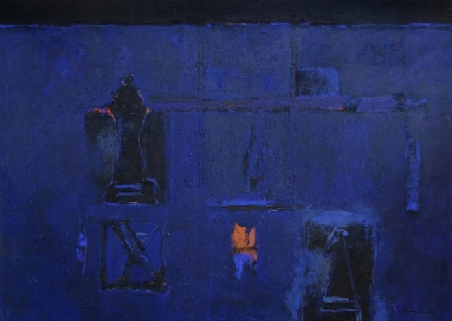 Echiquier, technique mixte sur toile, 220 x 326 cm. Collection Fondation Alliances.