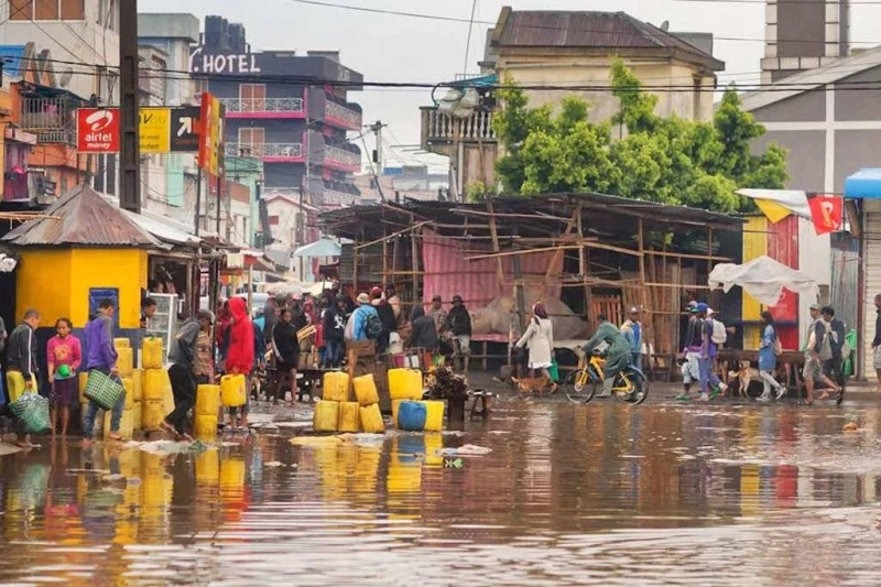 Un quartier inondé à Antanarivo