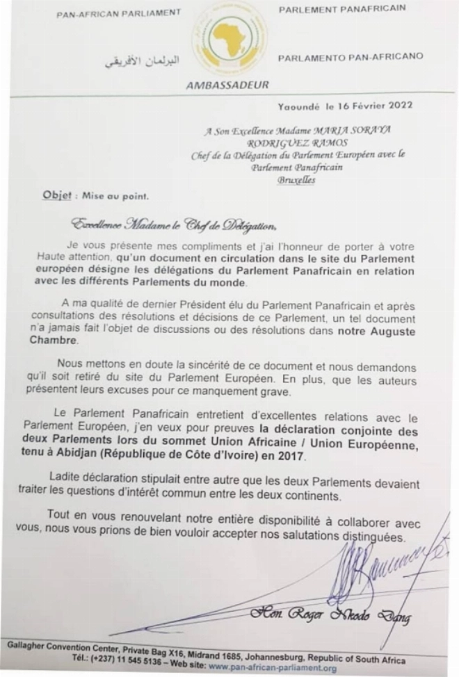 Lettre de Roger Nkodo Dang