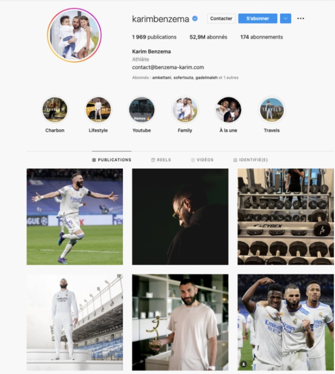 Compte instagram officiel de Karim Benzima