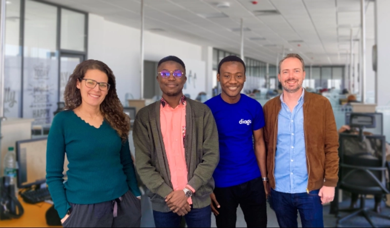 De gauche à droite, Sophia Alj cofondatrice de Chari, Amidou Diarra cofondateur de Diago App, Ali Ouattara cofondateur de Diago App, Cyrille Jacques VP expansion de Chari