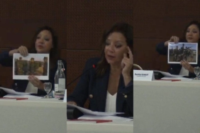 L’élue Rachida Kaaout brandissant des photos d'enfants soldats embrigadés par le Polisario.