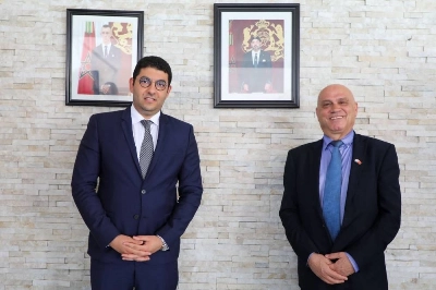 Le ministre de la Jeunesse, de la Culture et de la Communication, Mohammed Mehdi Bensaïd et le ministre israélien de la Coopération régionale, Issawi Frej.