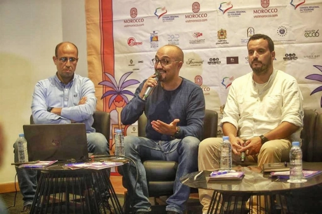Rachid Moutchou et Said Bella, cofondateurs de l'Association Taghazout Surf Expo et Mohamed Khilaji Directeur Technique FRMS.
