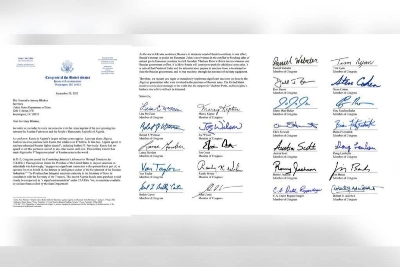 La lettre des 27 membres du Congrès américain portant leur signature