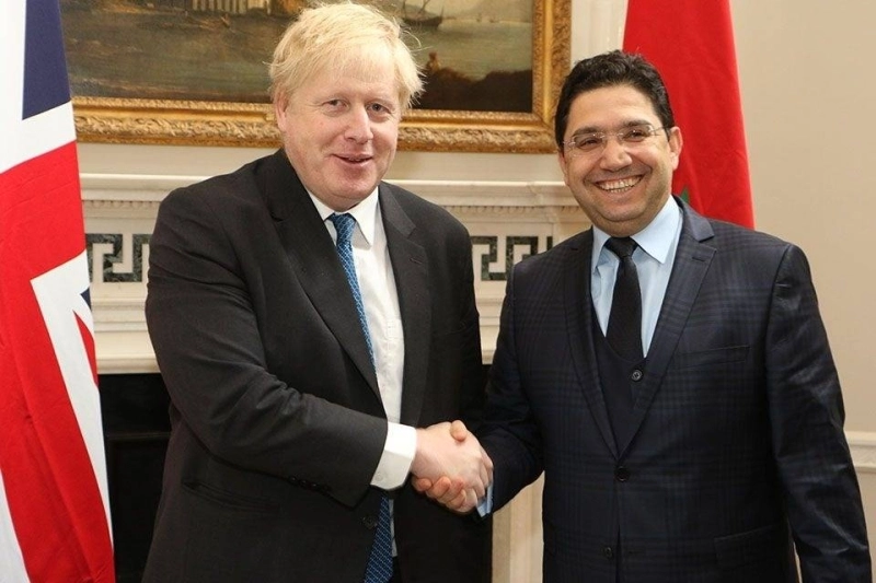 Boris Johnson PM à l'époque de l'accord avec Nacer Bourita, le ministre des Affaires étrangères du Maroc