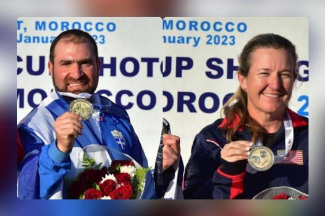 Les champions Kimberly Rhode et Nikolaos Mavrommatis